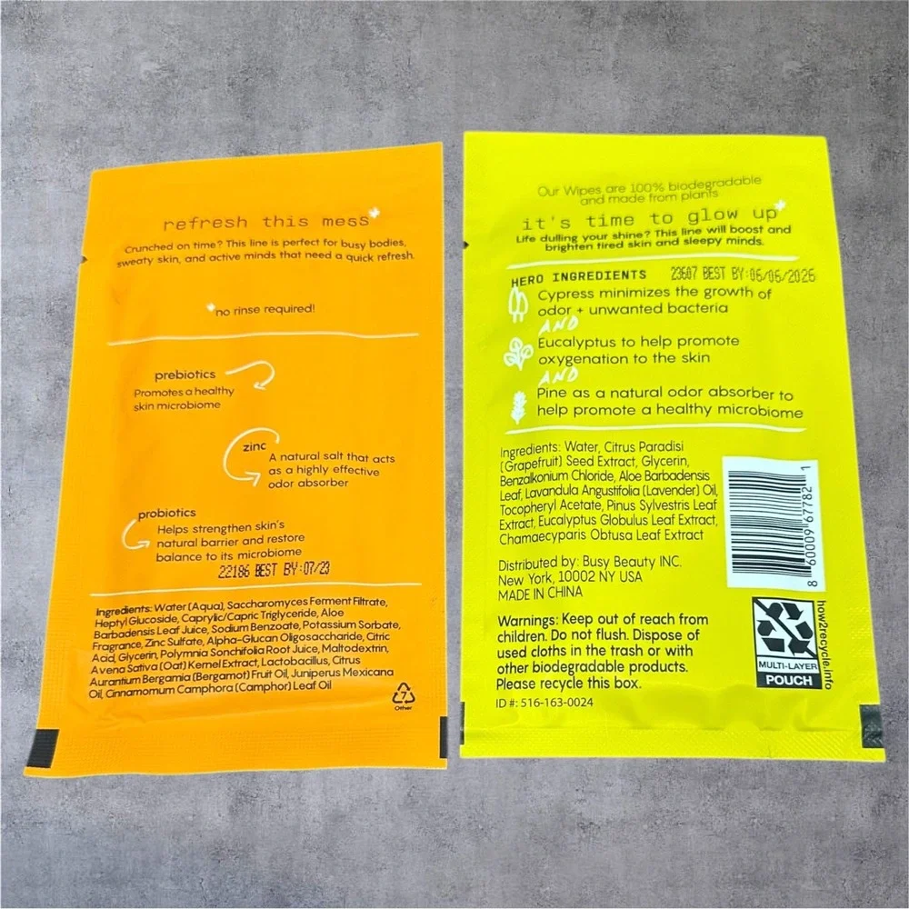 Busy Co Deodorant Wipes Unisex 9 Pack Orange Lime Green New Biodegradable Travel